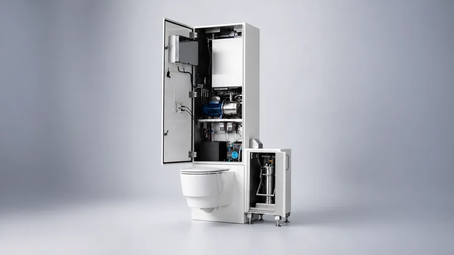 The Urine FilterBOX sits beside the toilet and captures radioactive substances from patient urine.