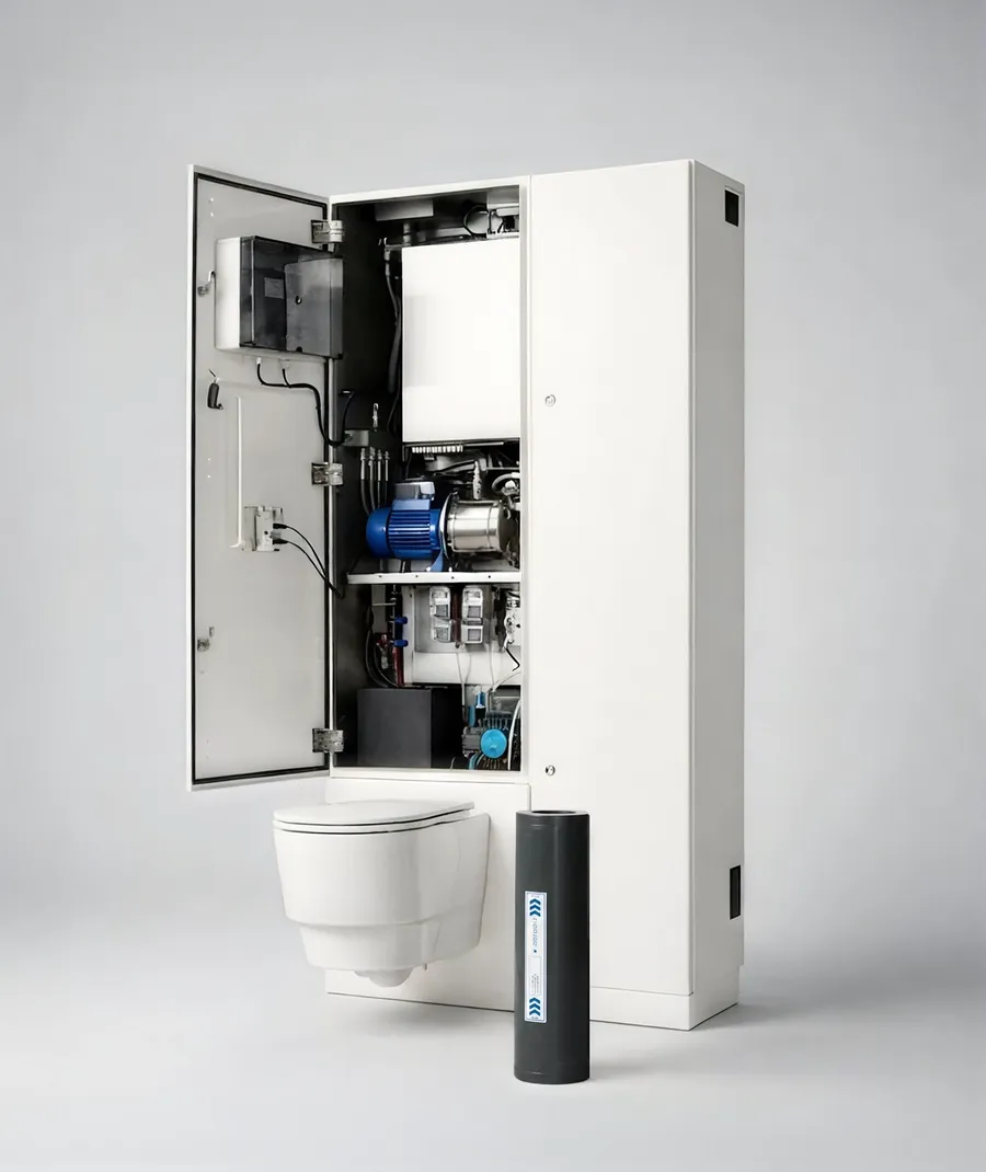 ContrastCatch toilet filter cabinet with the door open