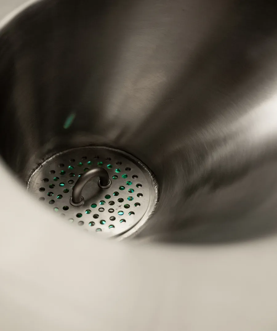 Close view of a stainless MediCatch sink strainer