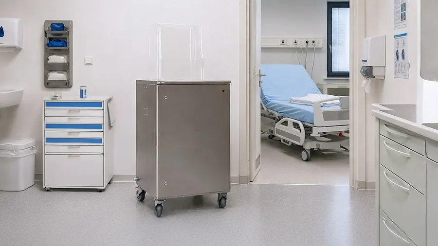 Unité MediCatch dans une chambre d’hôpital, à côté d’un lit de patient
