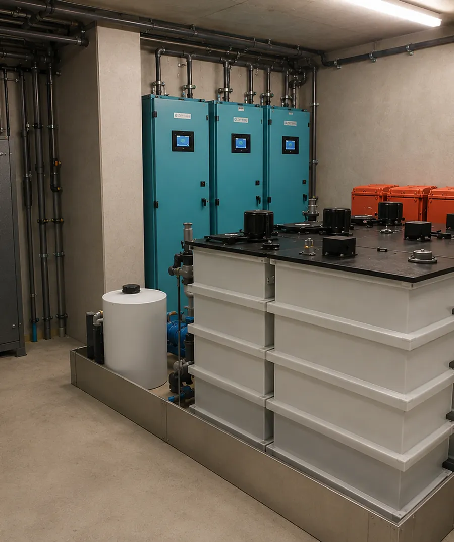 RadiCatch Hybrid cabinets installed along a plant-room wall