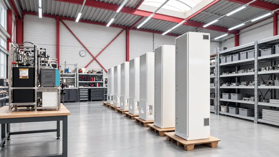 Armoires de filtration Zereau alignées dans le hall de production